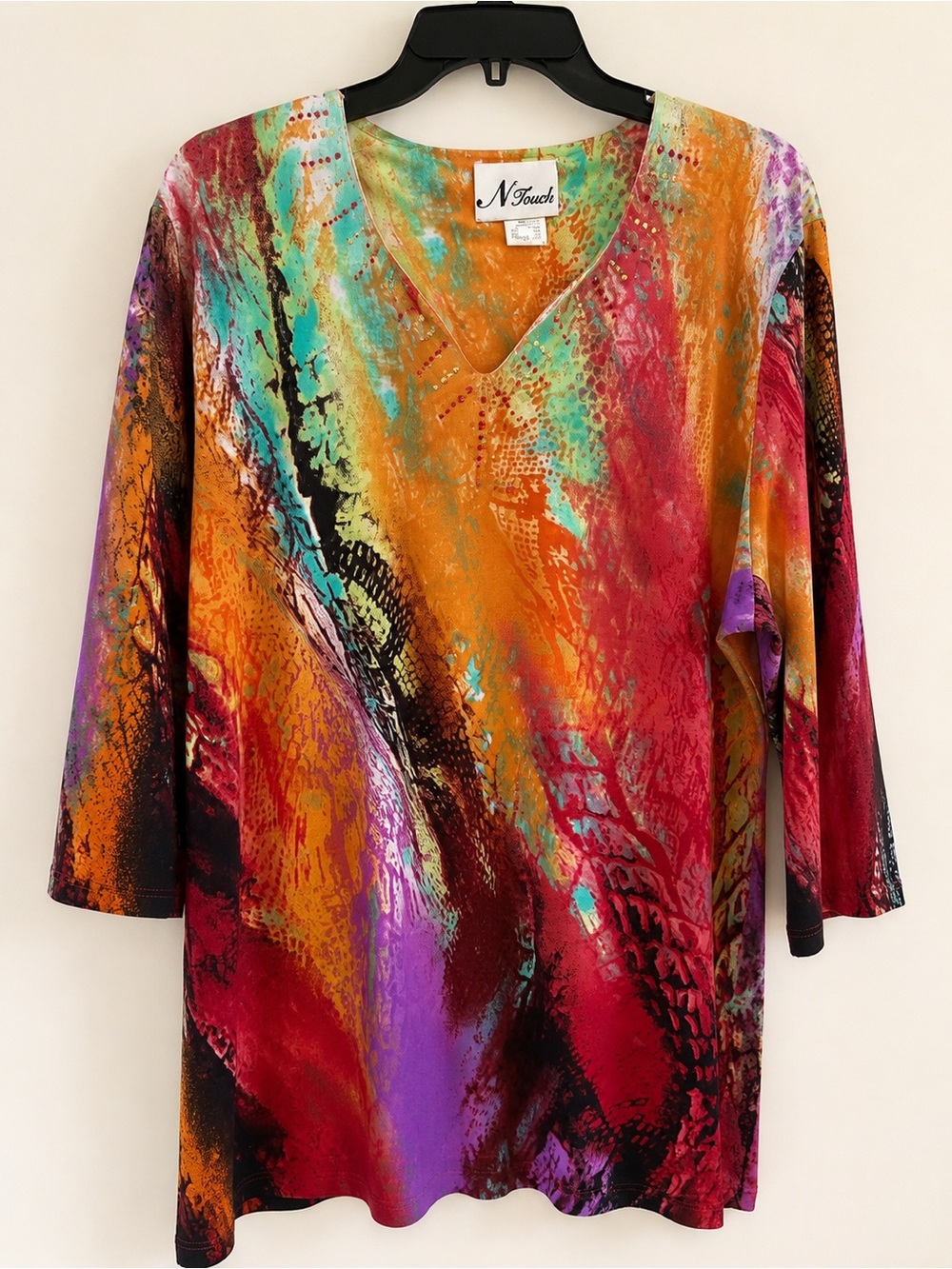 Vintage Y2K N Touch Vibrant Abstract Tunic Top – Size Large